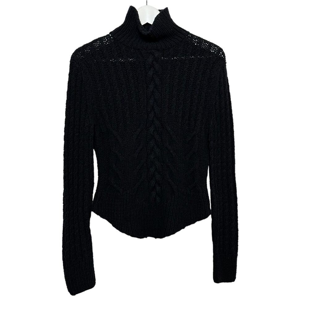 Y2K Diane Von Furstenberg Black Sweater Chunky Knit Turtleneck V Hemline Medium